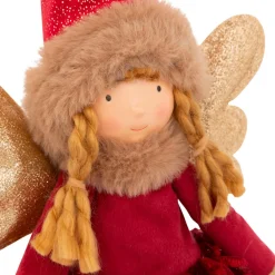 JJA Ange de Noël lumineux à piles (H55 cm) Fée clair de lune assise Rouge Online