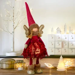 JJA Ange de Noël lumineux à piles (H48 cm) Fée clair de lune Rouge Hot
