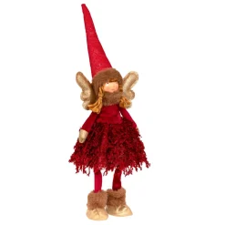 JJA Ange de Noël lumineux à piles (H48 cm) Fée clair de lune Rouge Hot