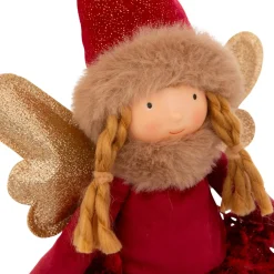 JJA Ange de Noël lumineux à piles (H48 cm) Fée clair de lune Rouge Hot