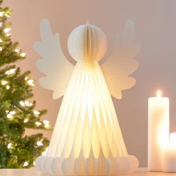 KOOPMAN Ange lumineux à piles 6 LED (H50 cm) Papier fermeture magnétique Blanc Outlet