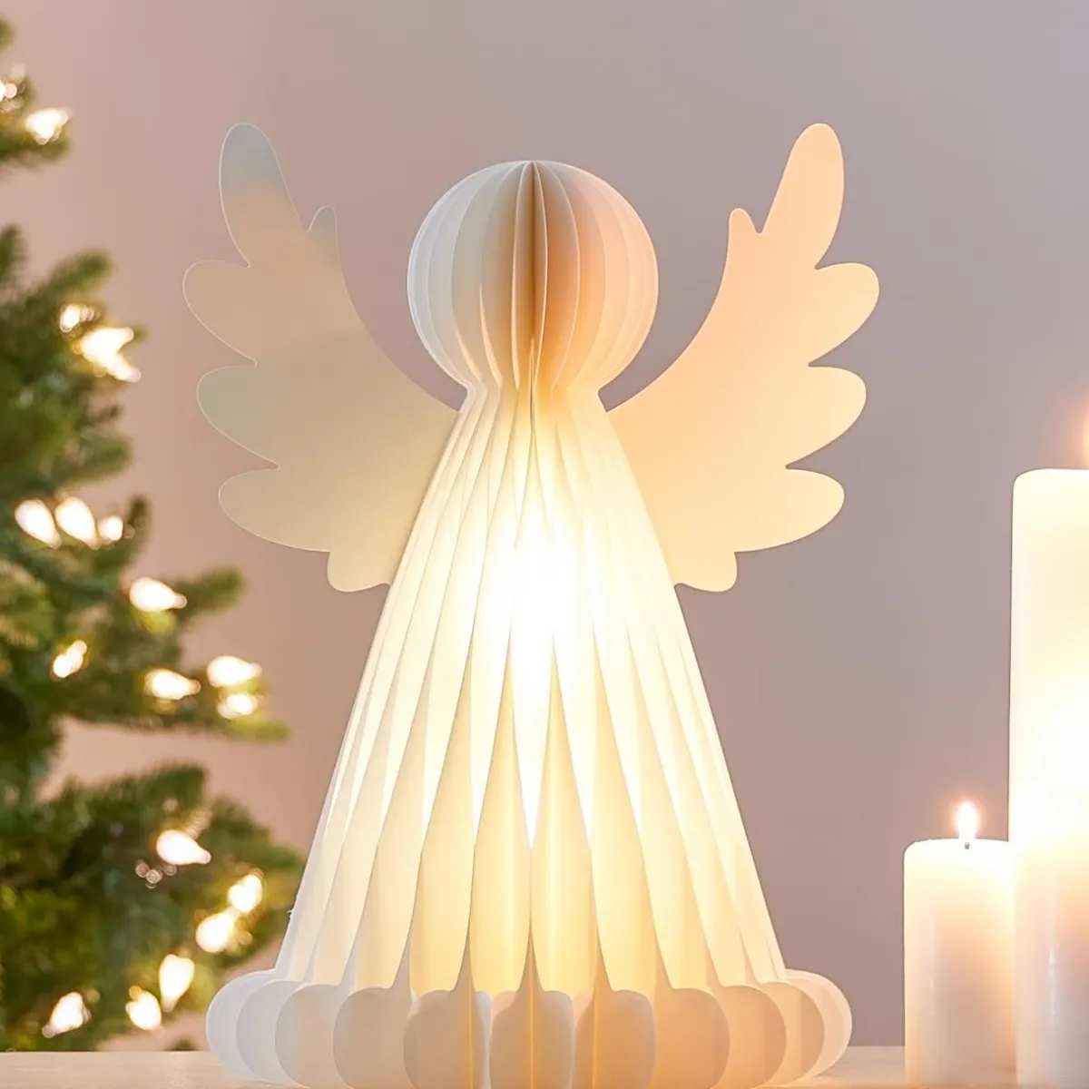 KOOPMAN Ange lumineux à piles 6 LED (H38 cm) Papier fermeture magnétique Blanc Hot