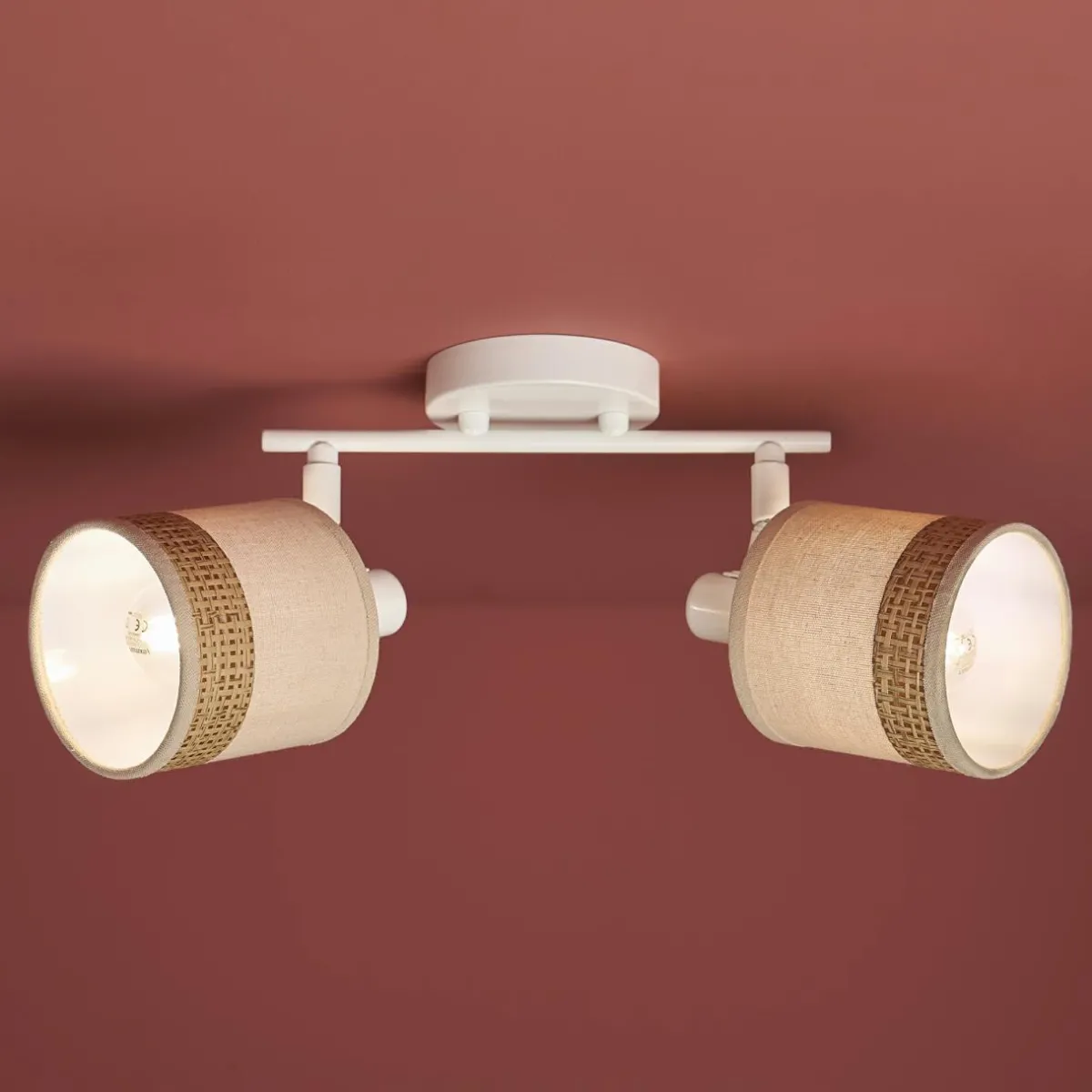 OSTARIA Applique murale 2 abat-jour orientables métal et rotin (30 x 17 cm) Bohemia Beige Clearance