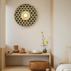 EMINZA Applique murale ronde en bambou (D50 cm) Marioka et naturel Noir Sale