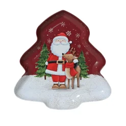 KAEMINGK Assiette décorative (25 x 25 cm) Père Noël et son renne Rouge Hot