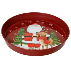 KAEMINGK Assiette décorative ronde (D25 cm) Père Noël et son renne et blanc Rouge Clearance