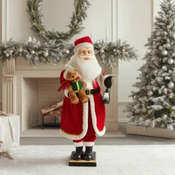 KOOPMAN Automate musical et lumineux (H110 cm) Papa Noël et ourson Rouge Online