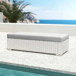 MOBELLIA Banquette en résine tressée 2 places Palma Blanc et gris Tresse Blanc - Gris New