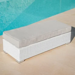 MOBELLIA Banquette en résine tressée 2 places Palma Blanc et taupe Tressé Blanc - Taupe Hot