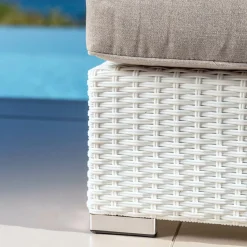 MOBELLIA Banquette en résine tressée 2 places Palma Blanc et taupe Tressé Blanc - Taupe Hot