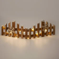 KOOPMAN Barrière en lumineuse à piles 15 LED (76 x H20 cm) Clôture déco Blanc chaud Bois Clearance