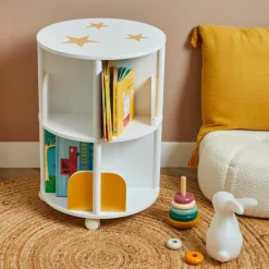 EMINZA Bibliothèque à roulettes enfant bois (H59 cm) Stars he Blanc Discount