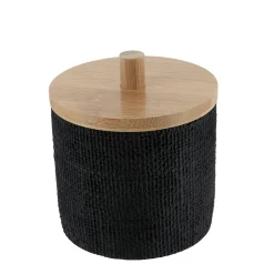 TENDANCE Boite à coton avec couvercle (D10 cm) effet Maille Noir Hot