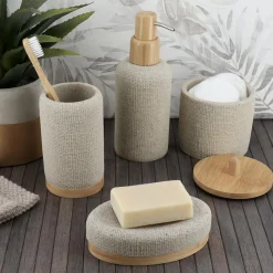 TENDANCE Boite à coton avec couvercle (D10 cm) effet Maille Beige Online