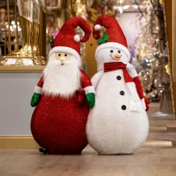 KOOPMAN Bonhomme de neige lumineux à piles (H140 cm) Pliable pailleté Rouge Clearance