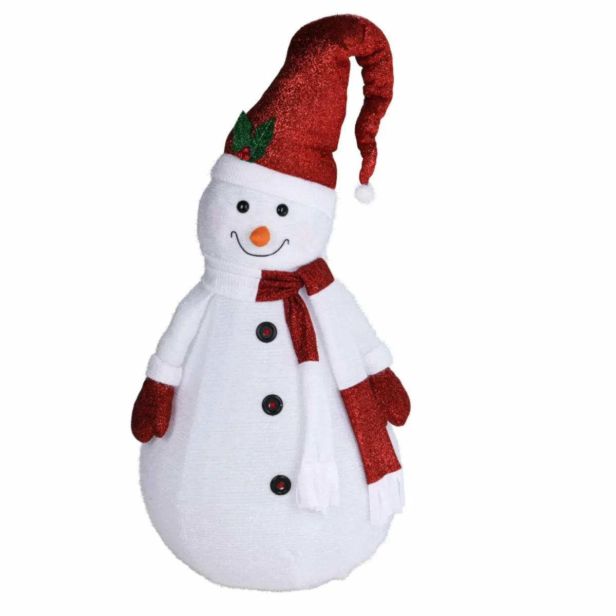 KOOPMAN Bonhomme de neige lumineux à piles (H140 cm) Pliable pailleté Rouge Clearance