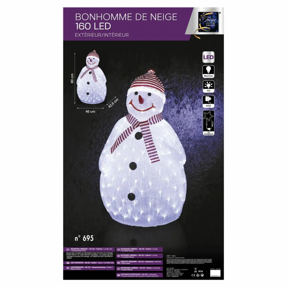 Feeric Lights & Christmas Bonhomme de neige lumineux 160 LED (H80 cm) Topek Blanc froid Online