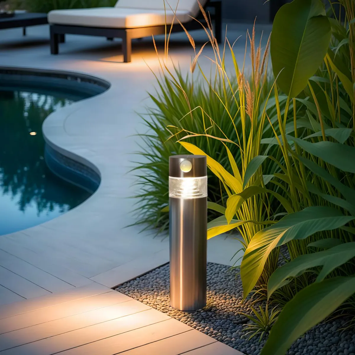 #N/A Borne de jardin solaire 150 lumens (H30 cm) Premium Argent Gris New