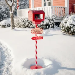 JJA Boîte aux lettres (H120 cm) Lutin et flocons de neige Rouge Clearance