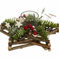 Feeric Lights & Christmas Bougeoir photophore (D20 cm) Etoile bois et forêt Vert Online