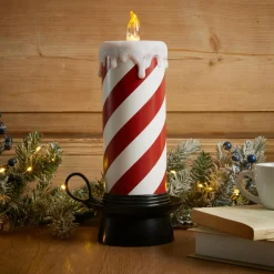 KOOPMAN Bougie lumineuse déco LED (H30 cm) Candy Candle et blanc Rouge