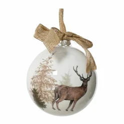 KAEMINGK Boule de Noël (D100 mm) Cerf sauvage et noeud Naturel Blanc Best