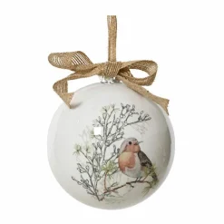 KAEMINGK Boule de Noël (D100 mm) Moineau sauvage et noeud Naturel Blanc Clearance