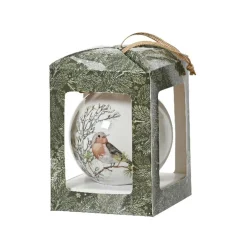 KAEMINGK Boule de Noël (D100 mm) Moineau sauvage et noeud Naturel Blanc Clearance