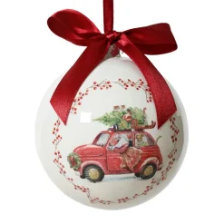 KAEMINGK Boule de Noël (D100 mm) Noeud rouge Voiture du Père Noël Blanc Online