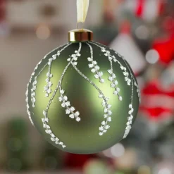 KAEMINGK Boule de Noël en verre (D120 mm) Tombée de neige Vert romarin Sale