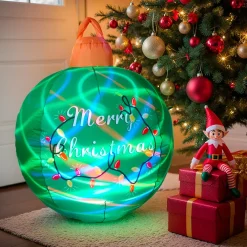 KOOPMAN Boule de Noël gonflable et lumineuse LED (D90 cm) Merry Christmas e Vert Clearance