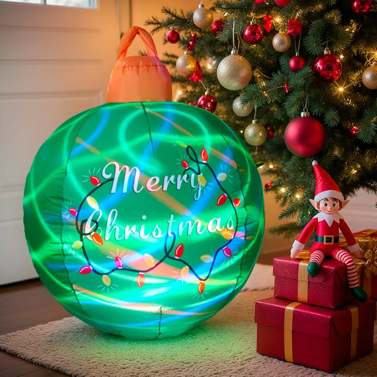 KOOPMAN Boule de Noël gonflable et lumineuse LED (D90 cm) Merry Christmas e Vert Clearance