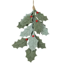 KAEMINGK Branche à suspendre en feutrine (H28 cm) Houx de Noël et baies Rouge Vert Discount