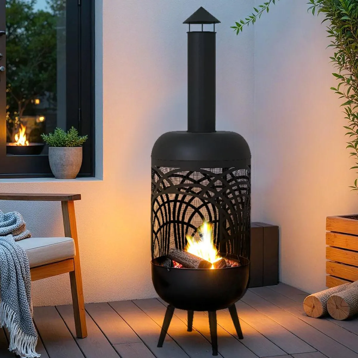 #N/A Braséro cheminée d'extérieur (D40 x H139 cm) Caldera Noir Sale