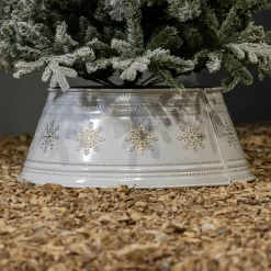 KAEMINGK Cache pied de sapin en métal (D57 cm) et Flocons dorés Blanc New