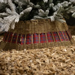 KAEMINGK Cache pied de sapin en osier (D57 cm) Tartan écossais Rouge Discount