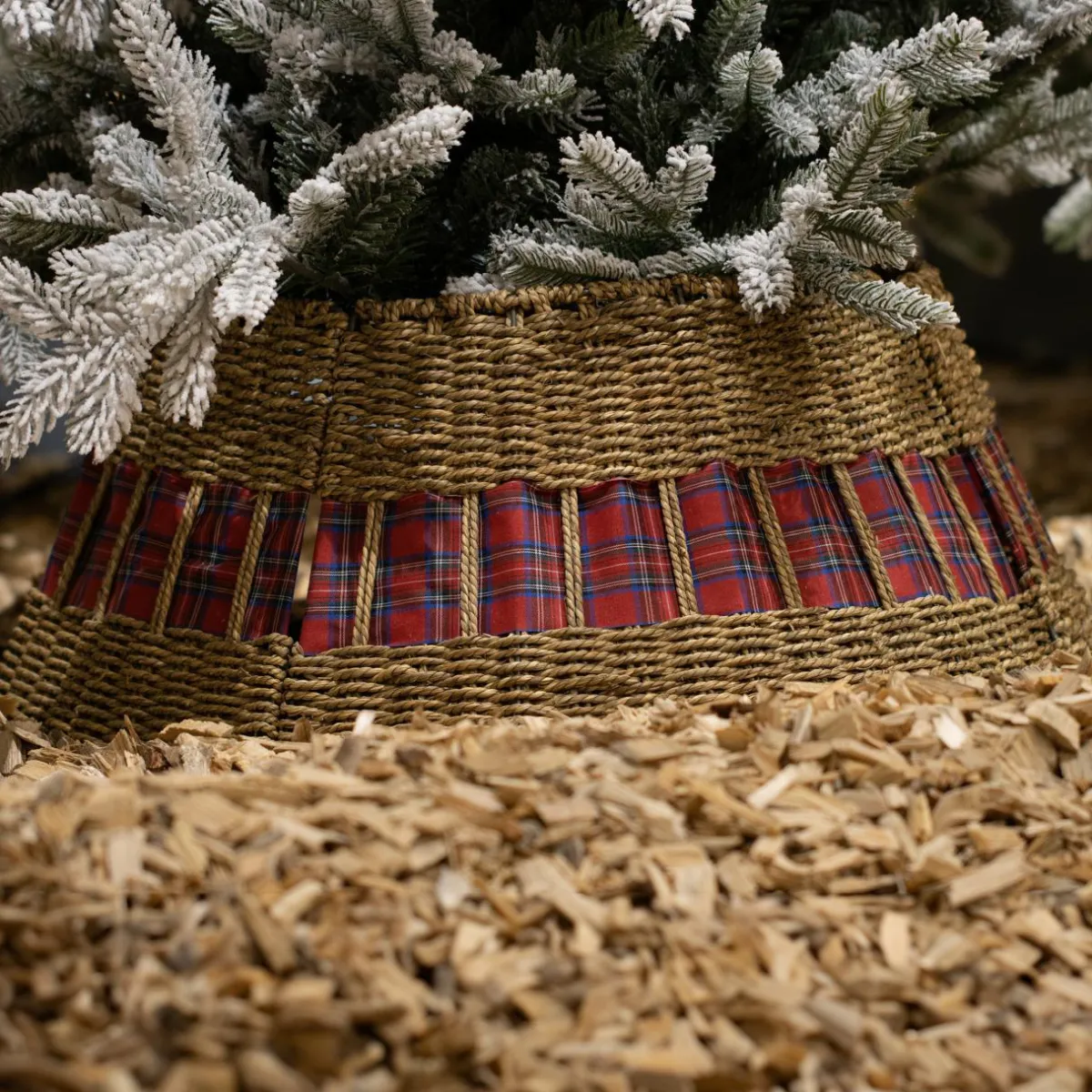 KAEMINGK Cache pied de sapin en osier (D57 cm) Tartan écossais Rouge Discount