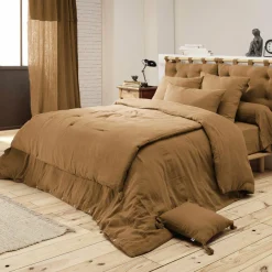 EMINZA Cache-sommier Gaze de coton (160 x 200 cm) Gaïa Camel New
