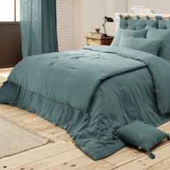 EMINZA Cache-sommier Gaze de coton (160 x 200 cm Gaïa Bleu canard Outlet