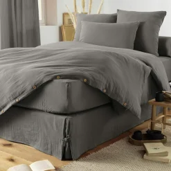 EMINZA Cache-sommier Gaze de coton (140 x 190 cm) Gaïa Gris granit Gris foncé Outlet