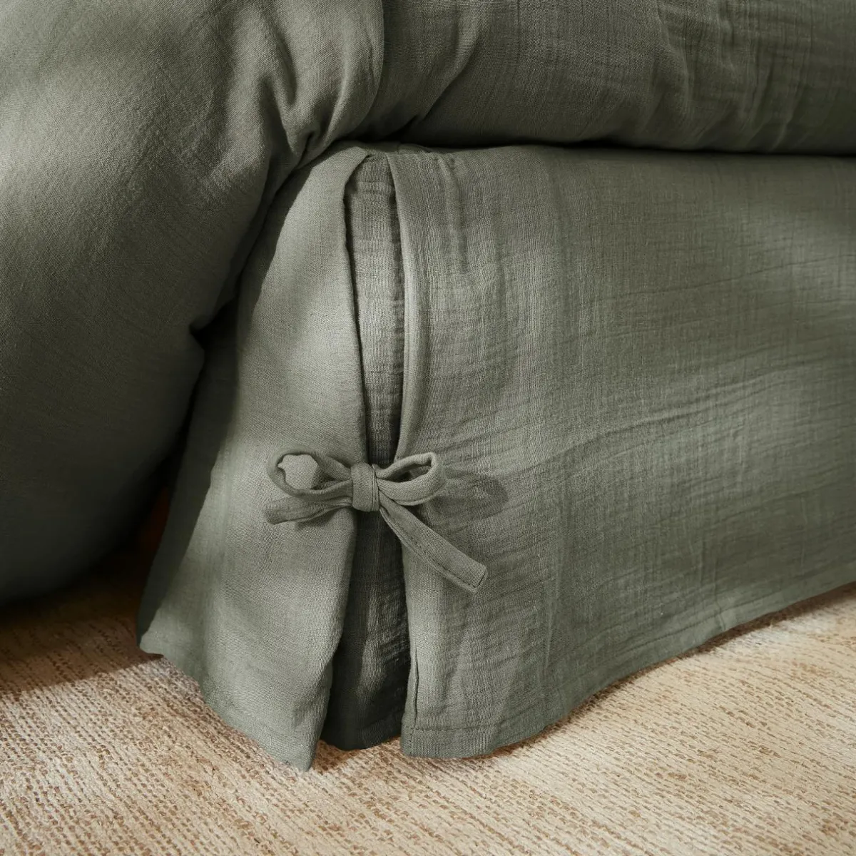 EMINZA Cache-sommier Gaze de coton (140 x 190 cm) Gaïa Vert romarin New