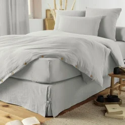 EMINZA Cache-sommier Gaze de coton (180 x 200 cm) Gaïa Gris nuage Gris clair Outlet