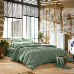 EMINZA Cache-sommier Gaze de coton (140 x 190 cm) Gaïa Vert Eucalyptus Outlet