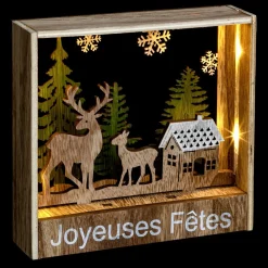 Feeric Lights & Christmas Cadre en bois lumineux à piles (H16 cm) Rennes Blanc chaud New