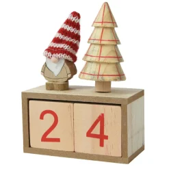 KAEMINGK Calendrier de Noël cubes en bois (H18 cm) Père Noël bonnet Rouge Naturel New