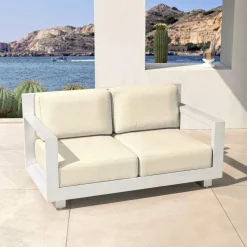 MOBELLIA Canapé de jardin en aluminium 2 places Elba Blanc et beige Blanc - Beige Online