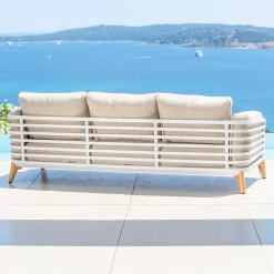 MOBELLIA Canapé de jardin en aluminium 3 places Monte Carlo Blanc et taupe Blanc - Taupe Hot