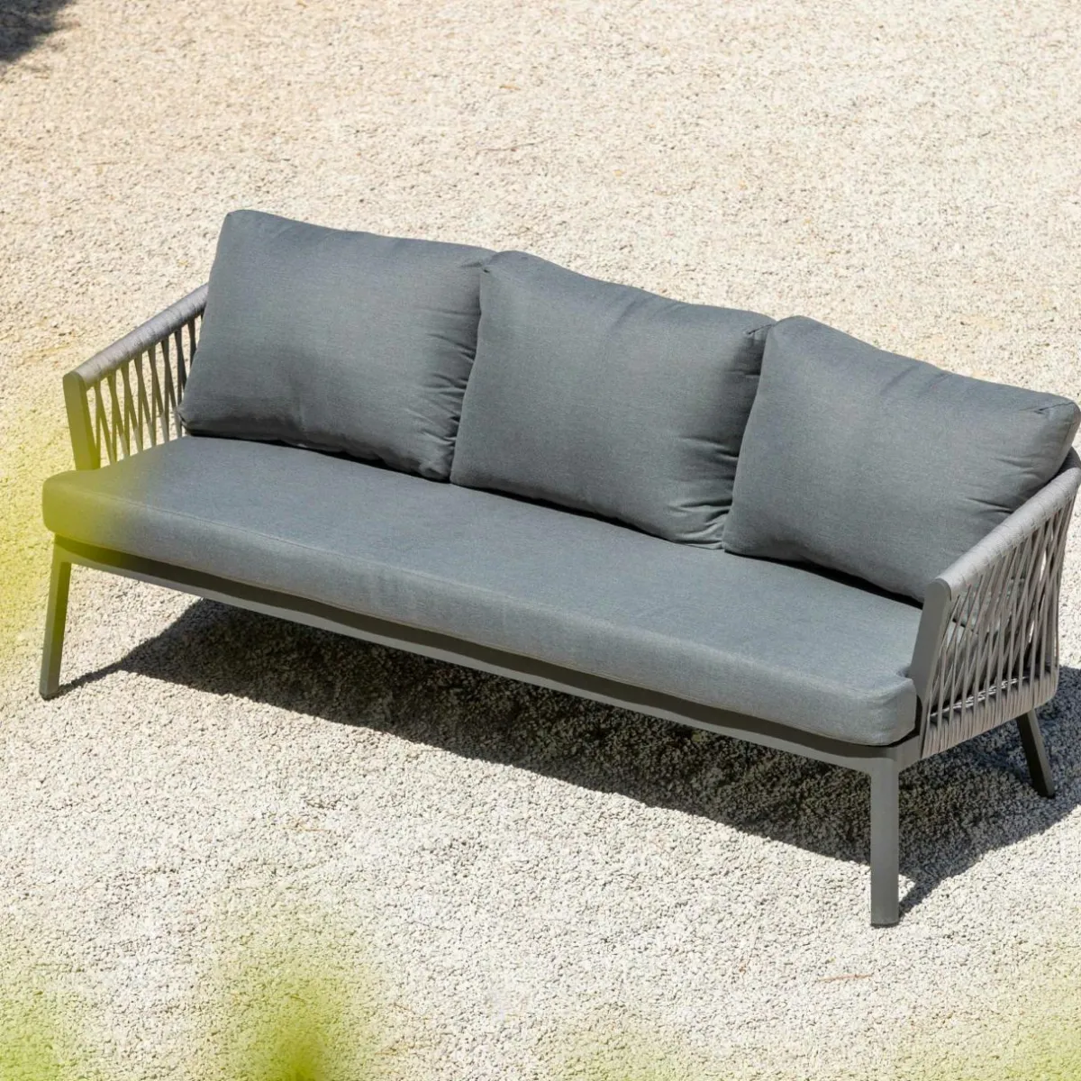 MOBELLIA Canapé de jardin en aluminium 3 places Amalfi Gris Anthracite