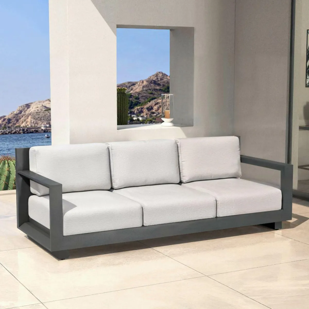 MOBELLIA Canapé de jardin en aluminium 3 places Elba Gris anthracite et gris clair Anthracite - Gris Clair Discount