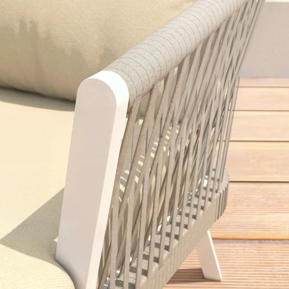 MOBELLIA Canapé de jardin en aluminium 2 places Amalfi Blanc et beige Blanc - Beige Hot